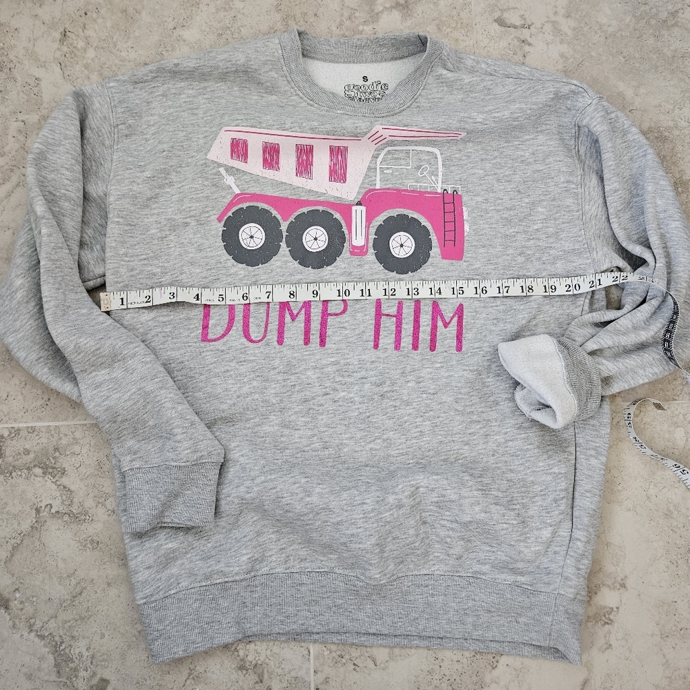 Goodie Two Sleeves ,Gray Lightweight Crewneck,DUMP HIM , S ( Oversized)